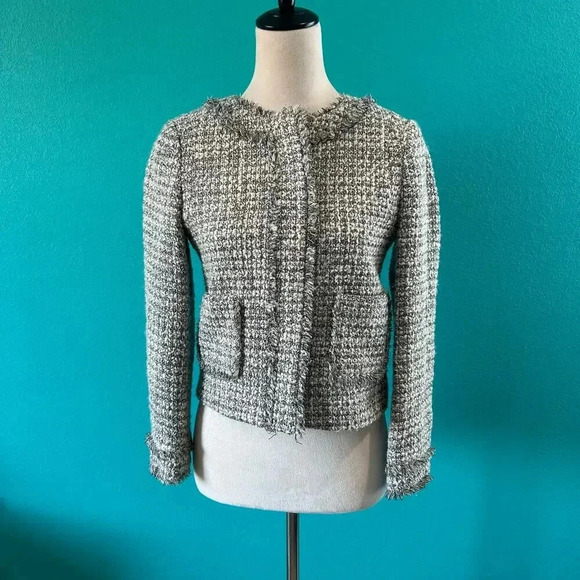 J. Crew Olympia Lady Jacket in Metallic Tweed Fringe Trim Career Workwear Size 2 - Picture 1 of 7